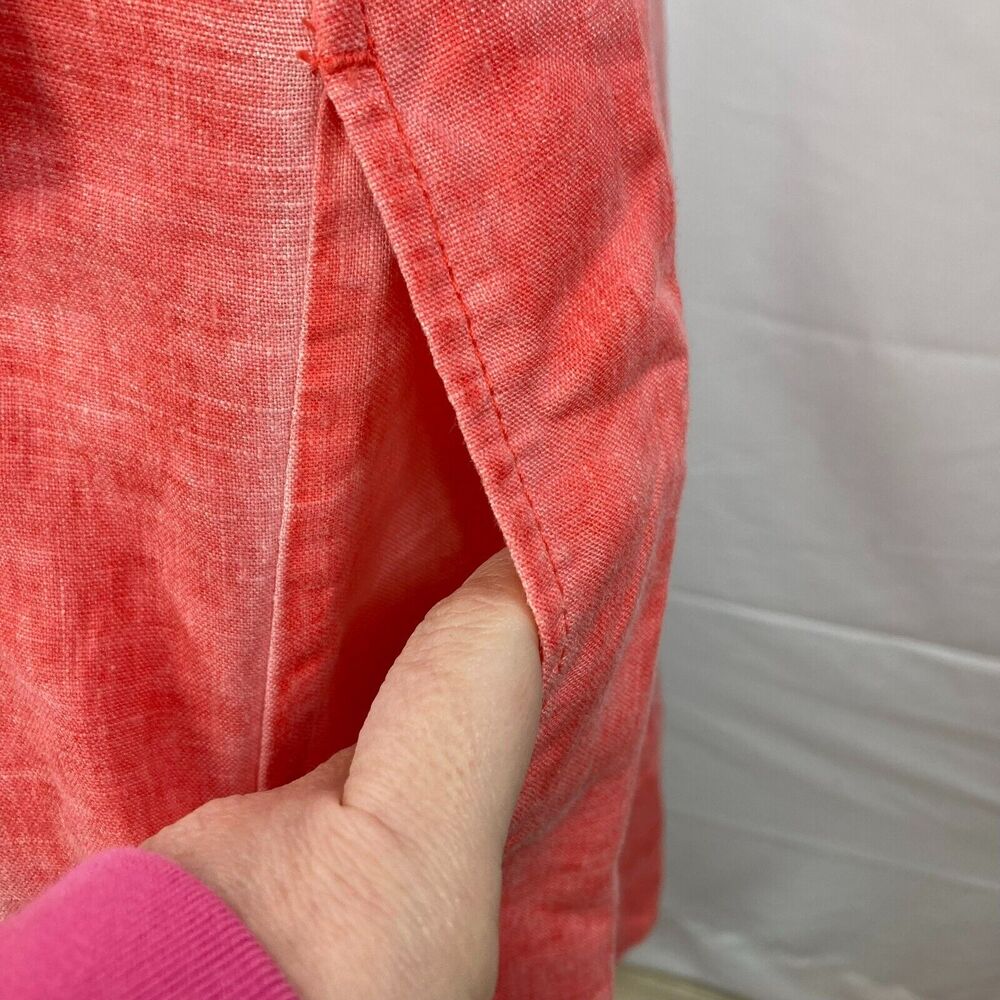 Sandwich Dress Womens Sz 38 M Coral Orange Linen Shift Laced Collar Long Sleeve - Picture 8 of 14